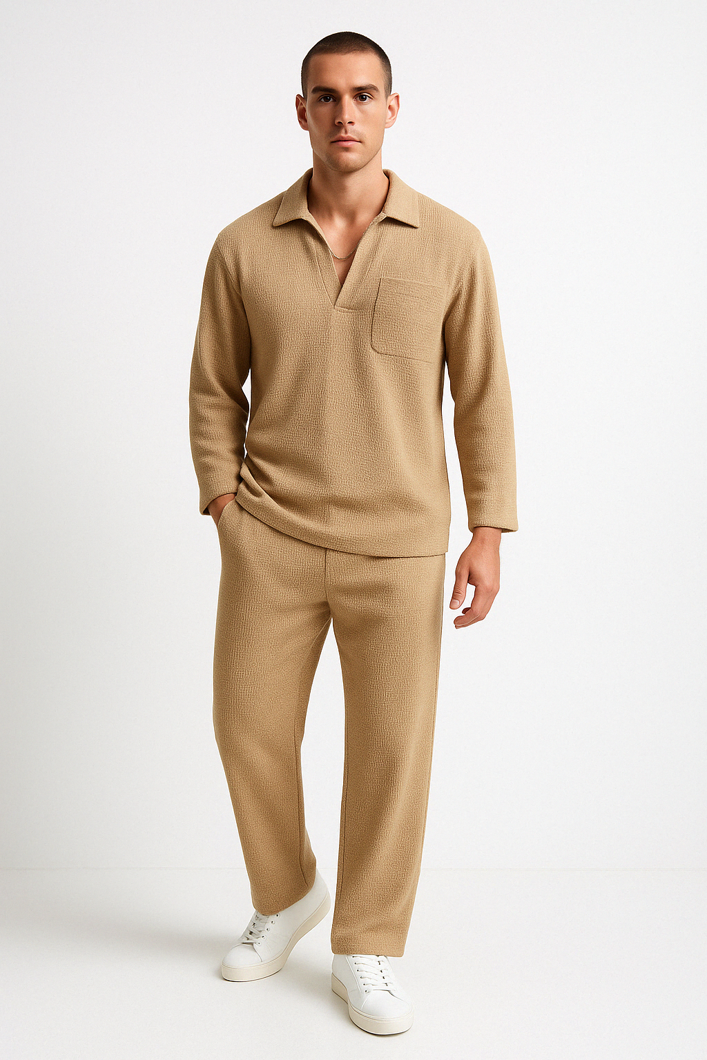 Heren Lounge Set – Relaxte Pasvorm – Zacht Geribd – Lange Mouwen & Lange Broek