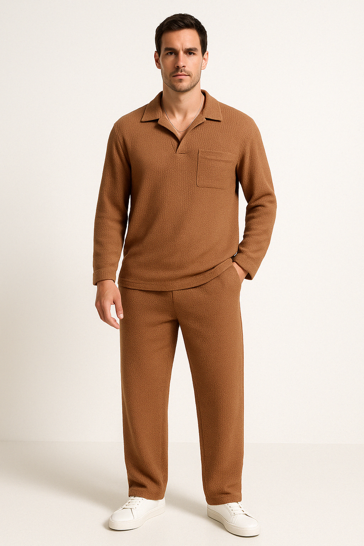 Heren Lounge Set – Relaxte Pasvorm – Zacht Geribd – Lange Mouwen & Lange Broek