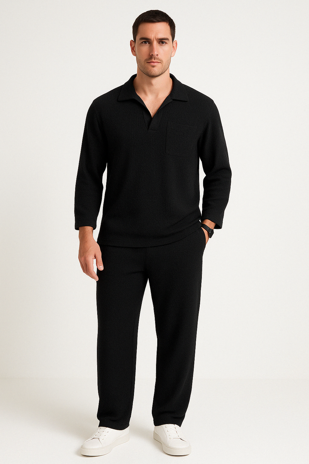 Heren Lounge Set – Relaxte Pasvorm – Zacht Geribd – Lange Mouwen & Lange Broek