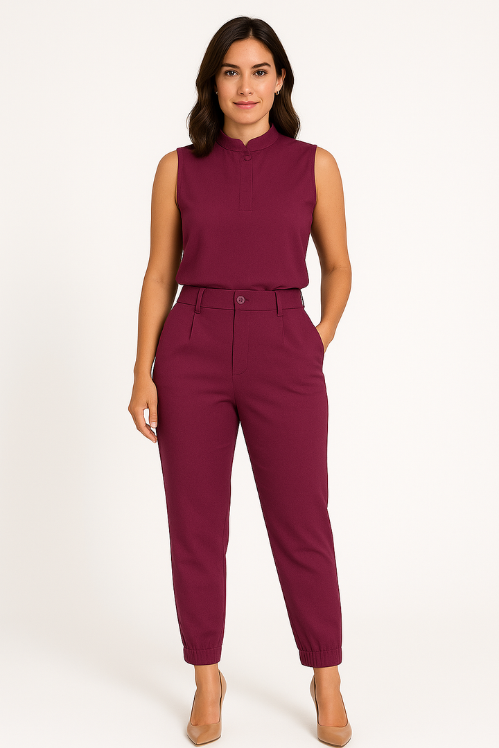 Dames Two-Piece Set – Mouwloos Top – Hoge Taille Broek – Ademende Stof – Relaxed Fit