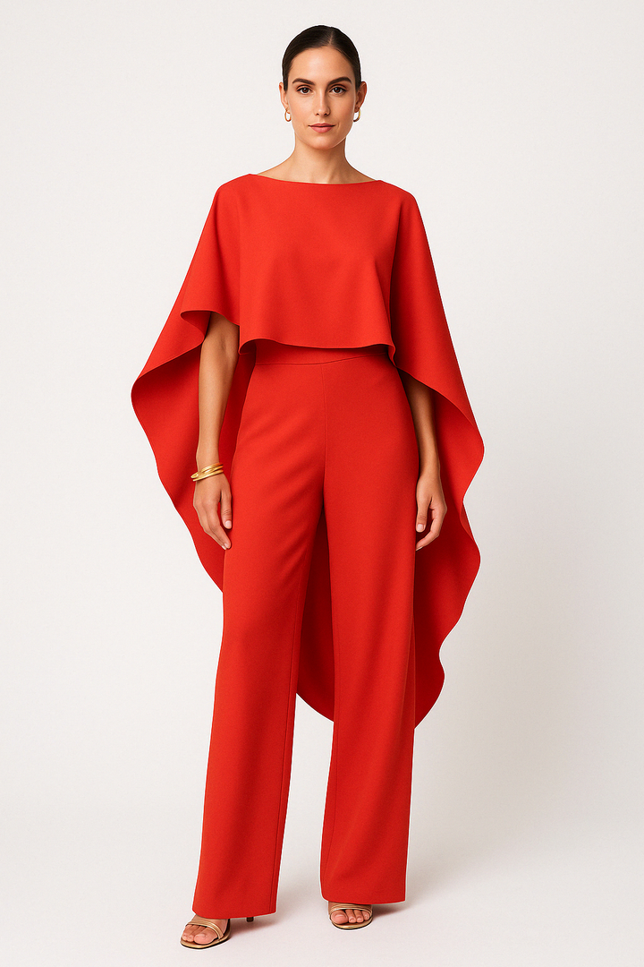 Dames Two-Piece Set – Asymmetrische Top – Wijde Pantalon – Elegante Flowy Pasvorm