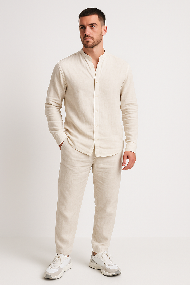 Heren Set – Relaxed Fit Overhemd en Rechte Broek – Ademend Natuurlijke Stoffen