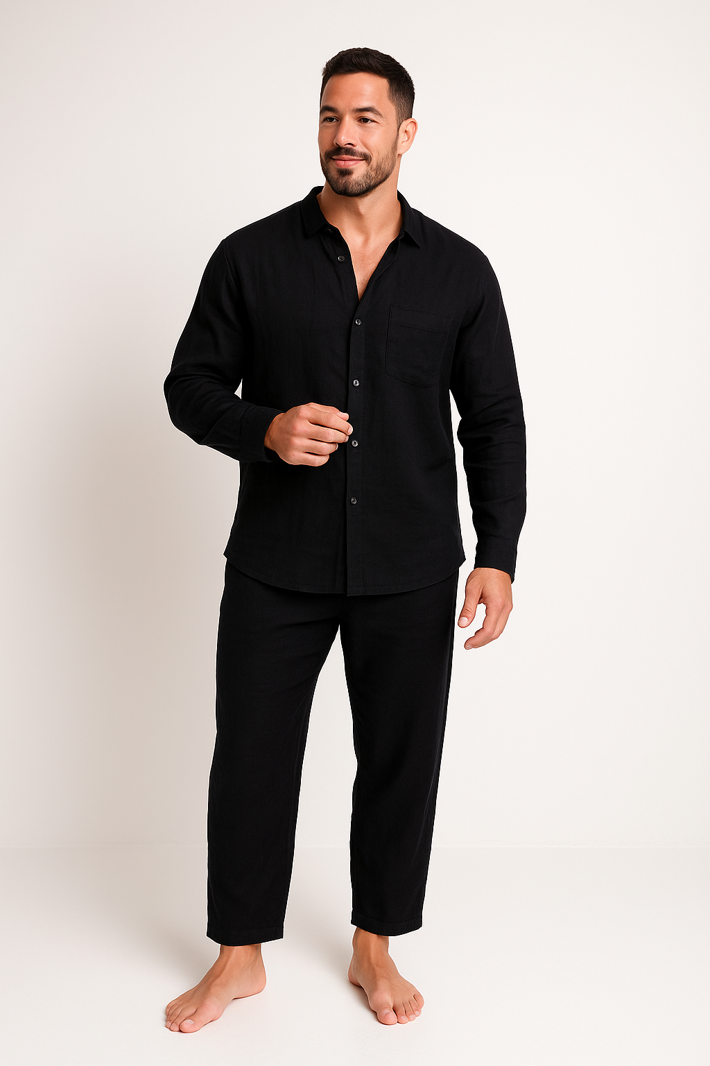 Heren Set – Relaxed Fit Overhemd en Rechte Broek – Ademend Natuurlijke Stoffen