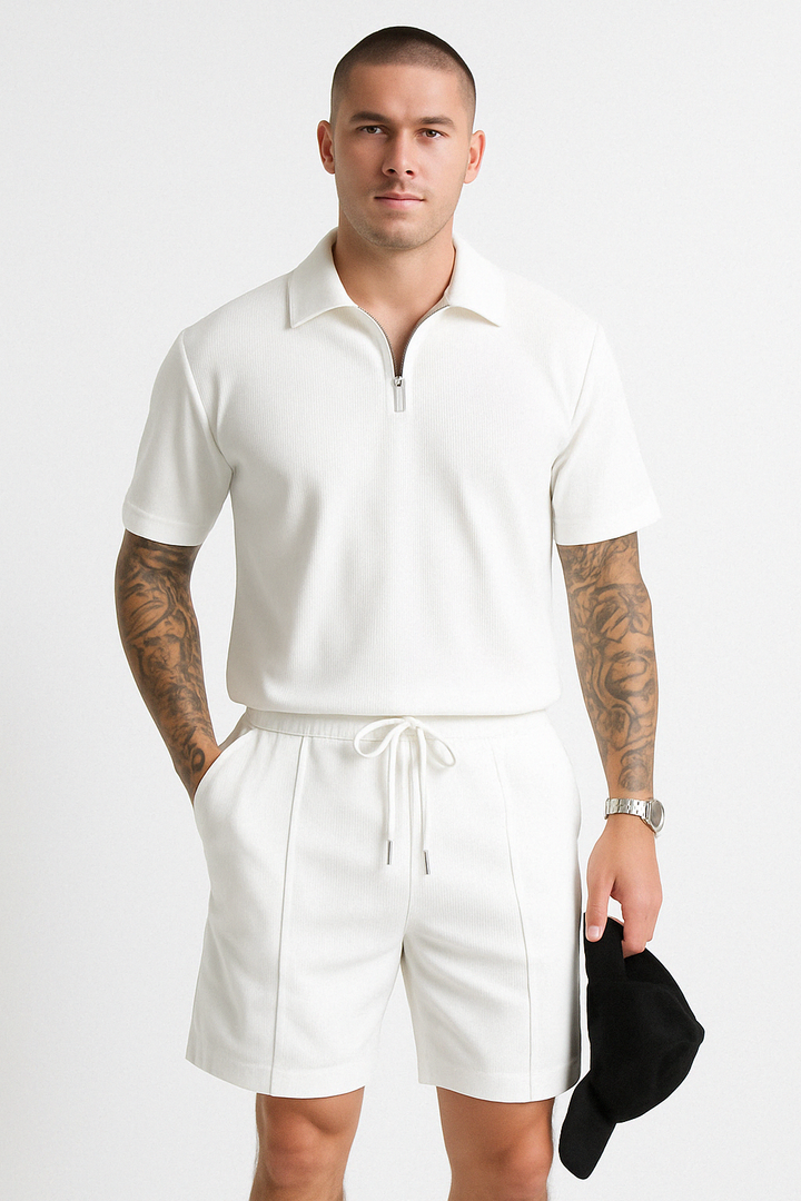 Heren Set van Polo en Korte Broek – Relaxed Fit – Ritskraag – Ademend Comfort