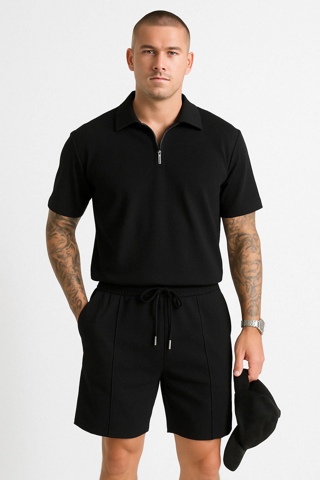Heren Set van Polo en Korte Broek – Relaxed Fit – Ritskraag – Ademend Comfort