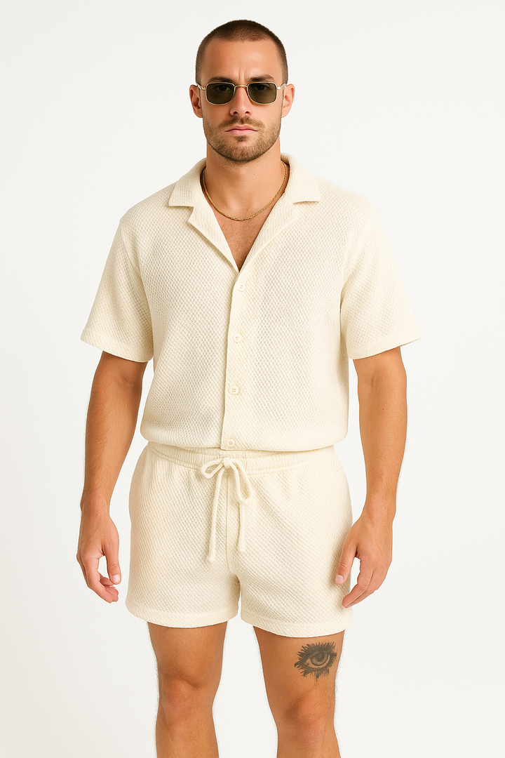 Heren Outfit Set – Korte Mouwen Overhemd en Short – Ademend – Relaxte Pasvorm