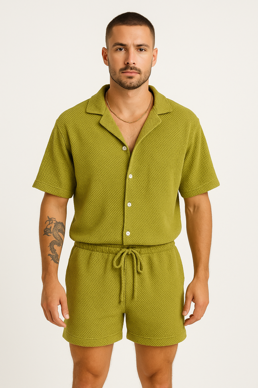 Heren Outfit Set – Korte Mouwen Overhemd en Short – Ademend – Relaxte Pasvorm