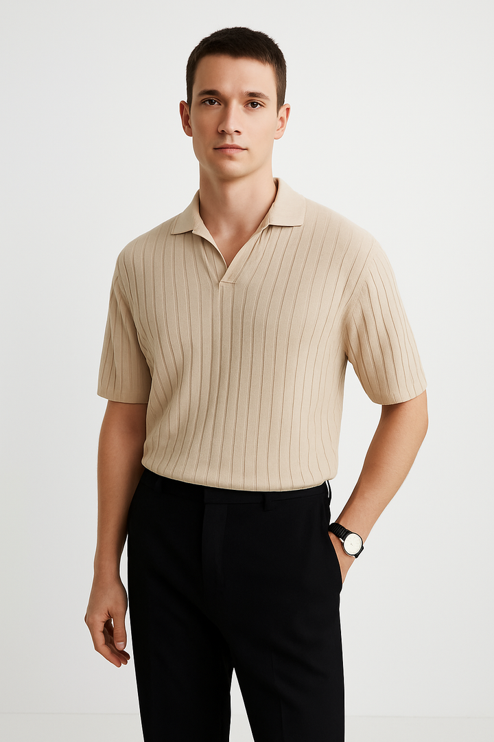 Heren Poloshirt – Standaard Pasvorm – Ribgebreid – Korte Mouwen – Ademend Casual