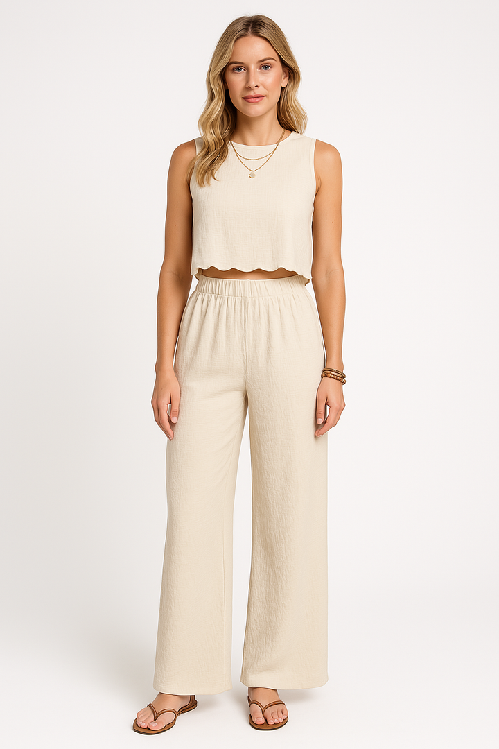 Dames Broek – Wijde Pijpen – Crinkle Stof – Elastische Taille – Volledige Lengte