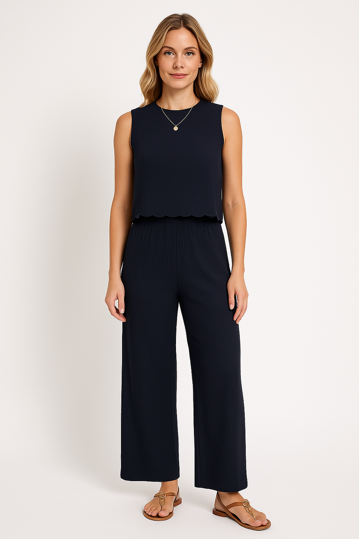 Dames Broek – Wijde Pijpen – Crinkle Stof – Elastische Taille – Volledige Lengte