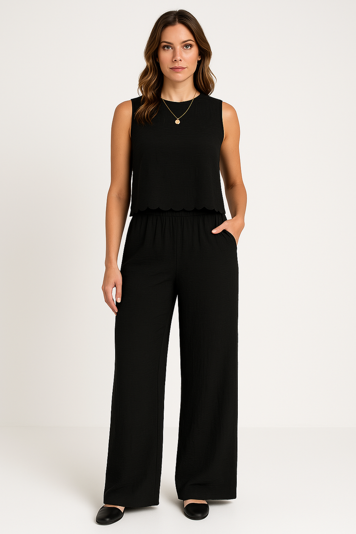 Dames Broek – Wijde Pijpen – Crinkle Stof – Elastische Taille – Volledige Lengte