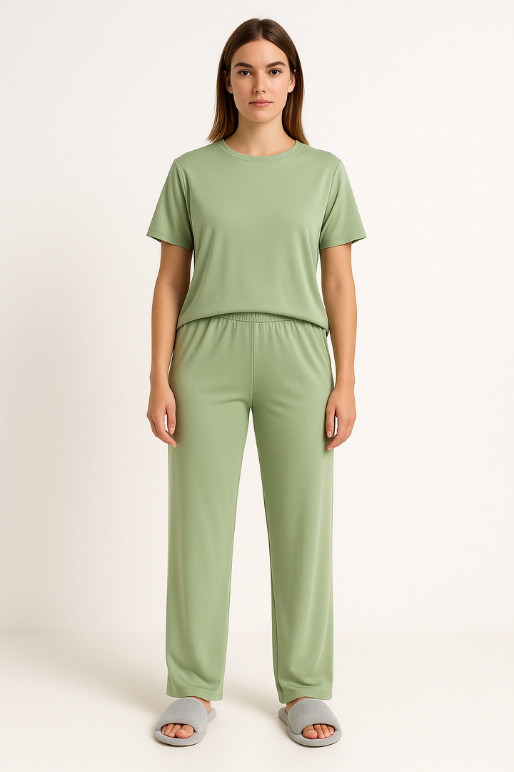 Dames Loungewear Set – Korte Mouwen – Cropped Top – Wijde Pijpen – Ademend Comfort