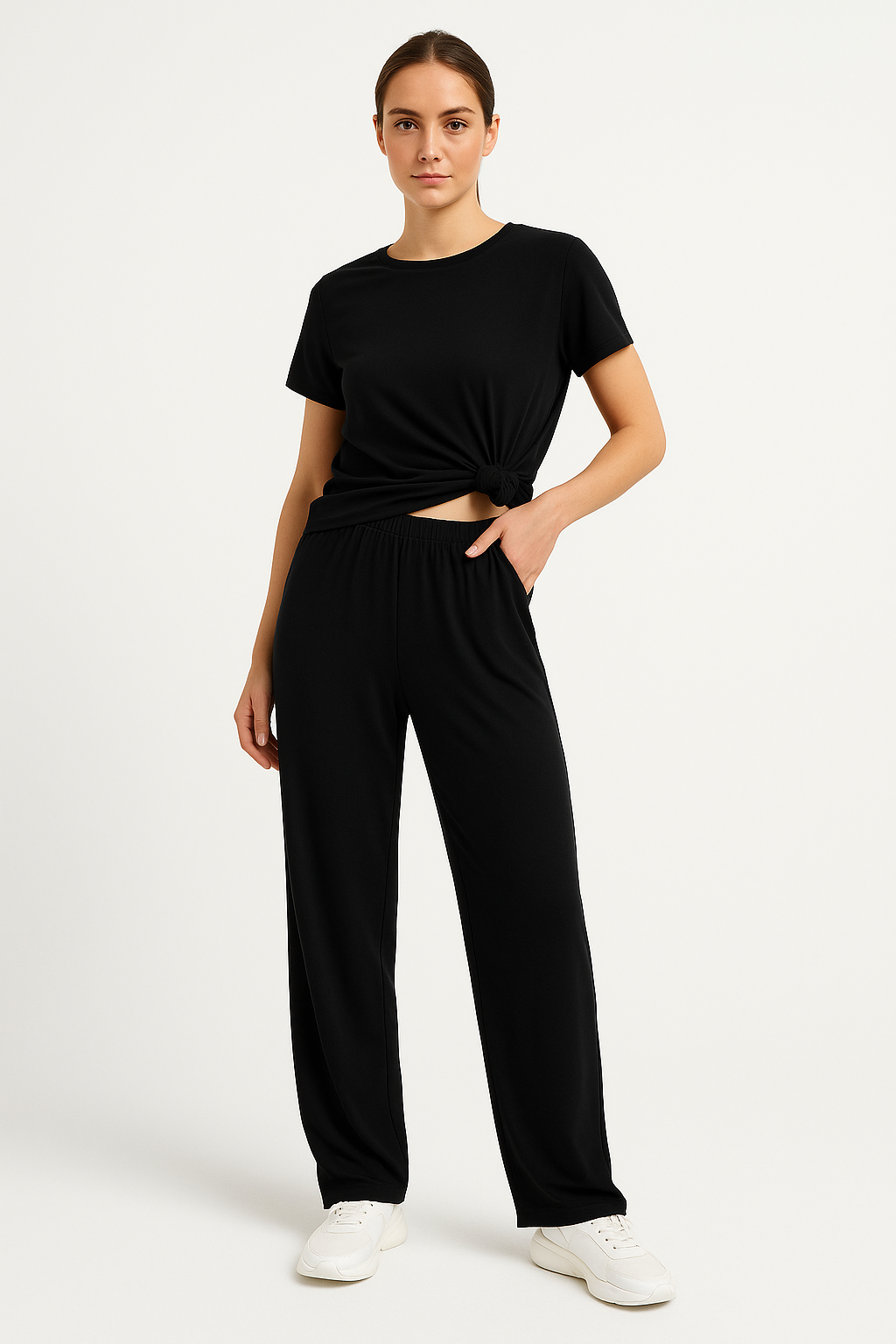 Dames Loungewear Set – Korte Mouwen – Cropped Top – Wijde Pijpen – Ademend Comfort