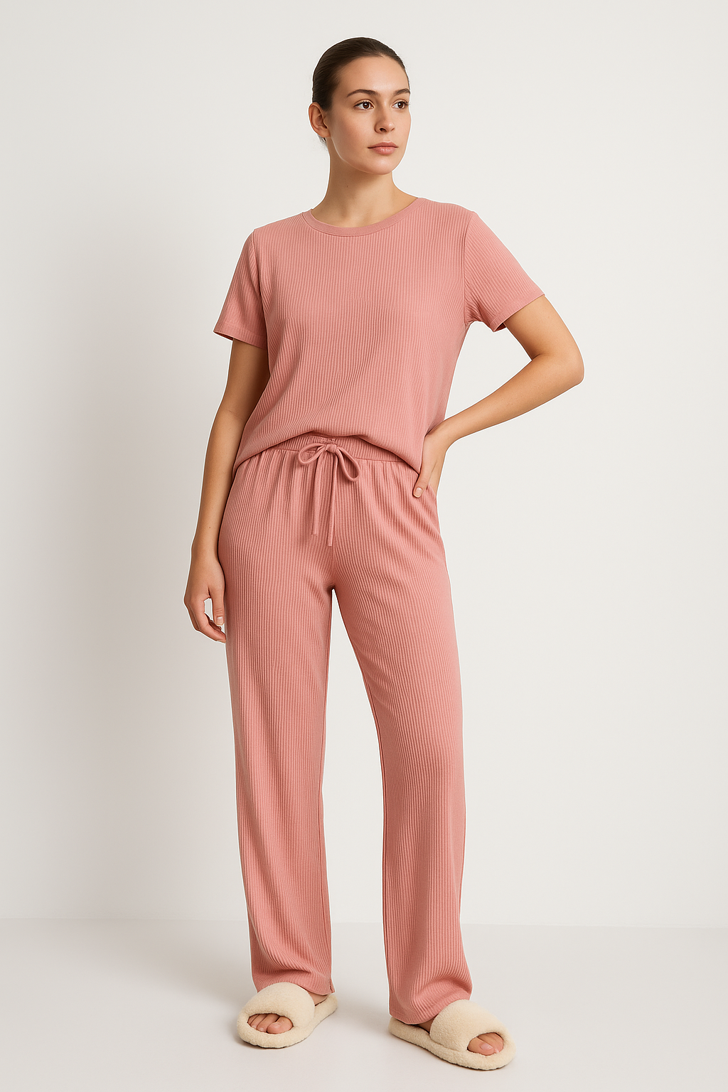 Dames Loungewear Set – Korte Mouwen – Cropped Top – Wijde Pijpen – Ademend Comfort