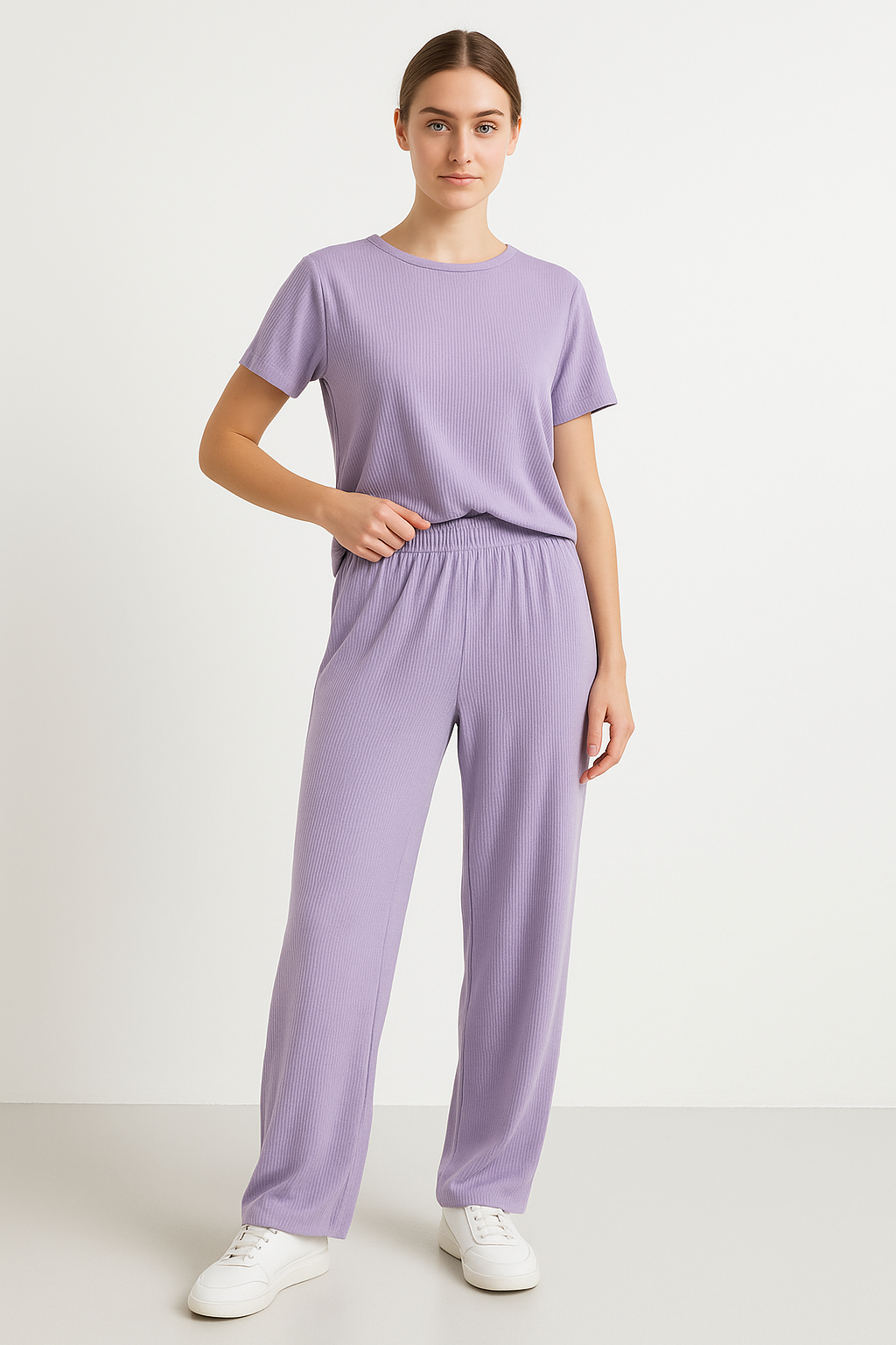 Dames Loungewear Set – Korte Mouwen – Cropped Top – Wijde Pijpen – Ademend Comfort