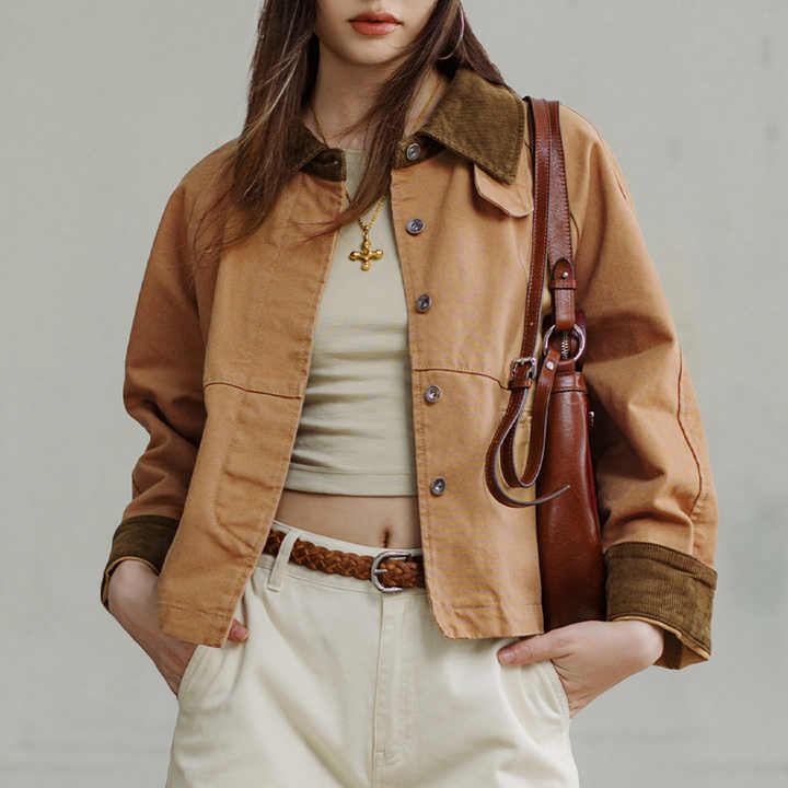 Cielo | Stijlvolle Jas met Vintage Corduroy Kraag