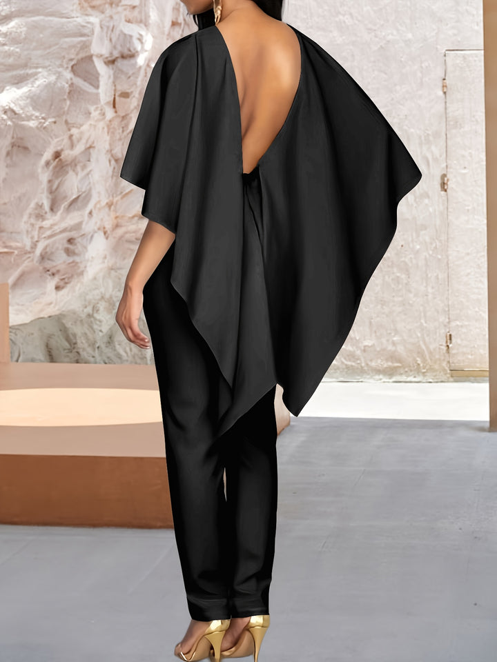 Claire | Elegante Jumpsuit met Cape en Glitterriem voor Dames