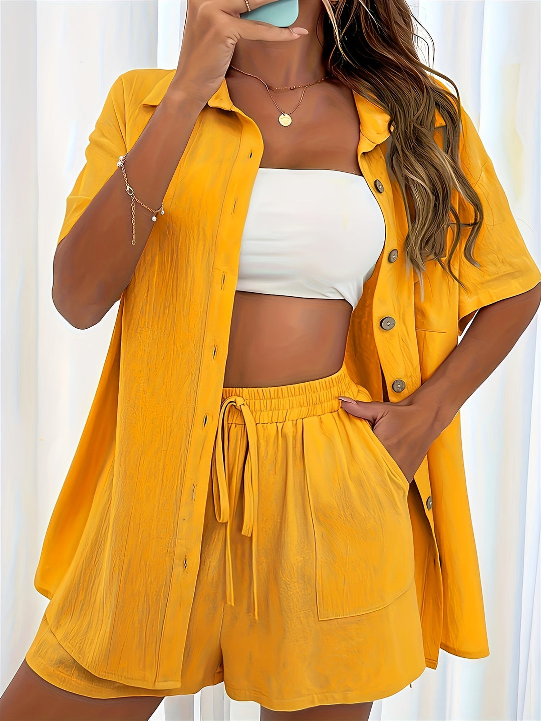 Clara | Zomerse Dames Set met Korte Mouwen Overhemd en Comfortabele Shorts