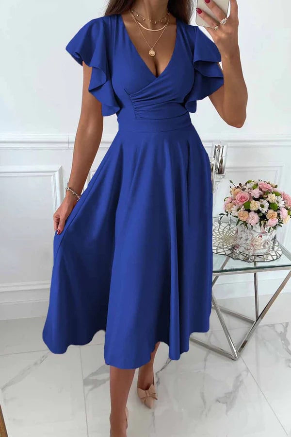 Clarisse | Elegante Midi Jurk met Vlindermouwen