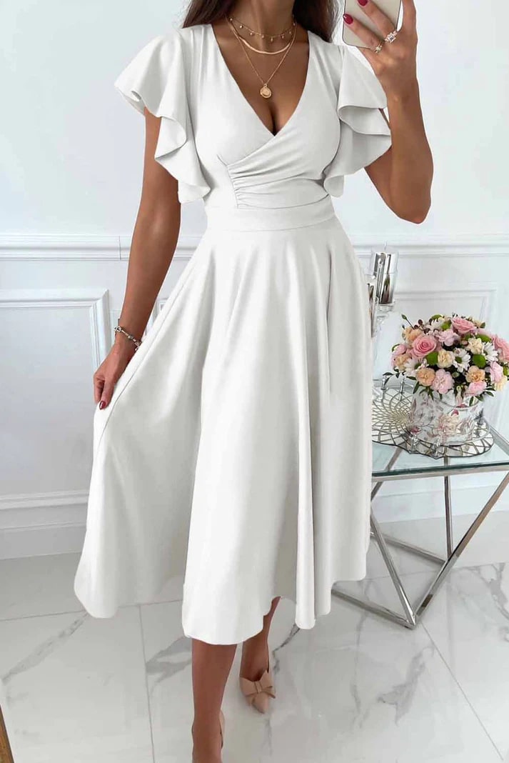 Clarisse | Elegante Midi Jurk met Vlindermouwen