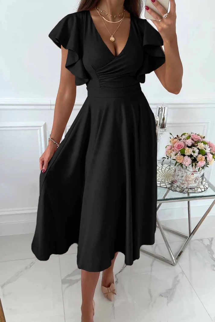 Clarisse | Elegante Midi Jurk met Vlindermouwen