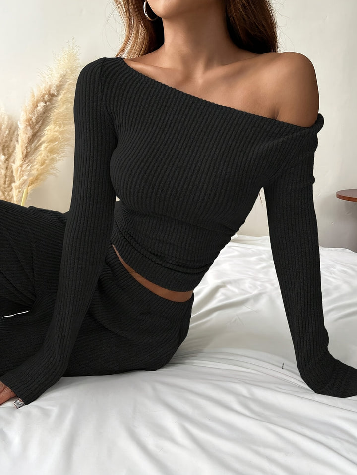 Cleo | Elegant Ribbed Lounge Set met Wijde Broek