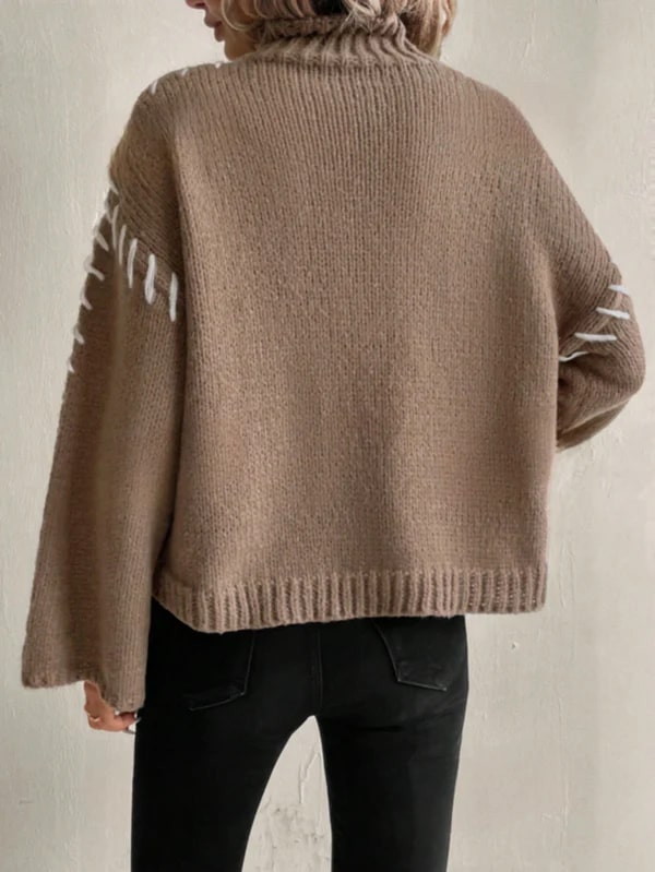 Collins | Casual Chic Gebreide Patchwork Trui met Turtleneck