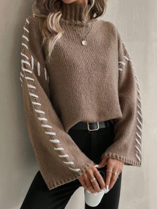 Collins | Casual Chic Gebreide Patchwork Trui met Turtleneck