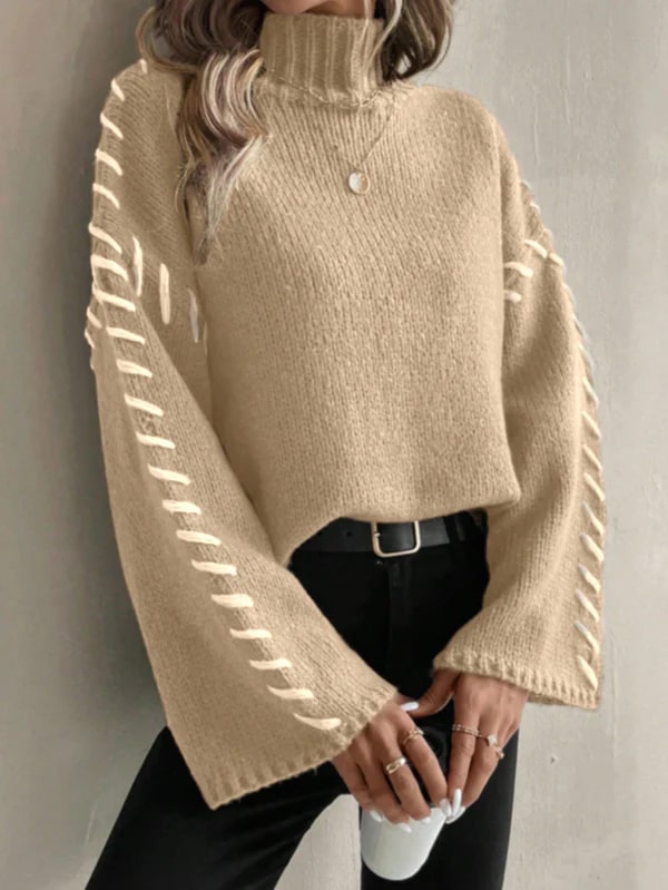 Collins | Casual Chic Gebreide Patchwork Trui met Turtleneck