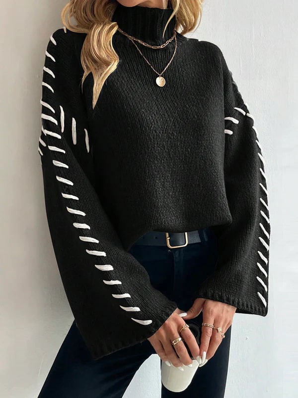 Collins | Casual Chic Gebreide Patchwork Trui met Turtleneck