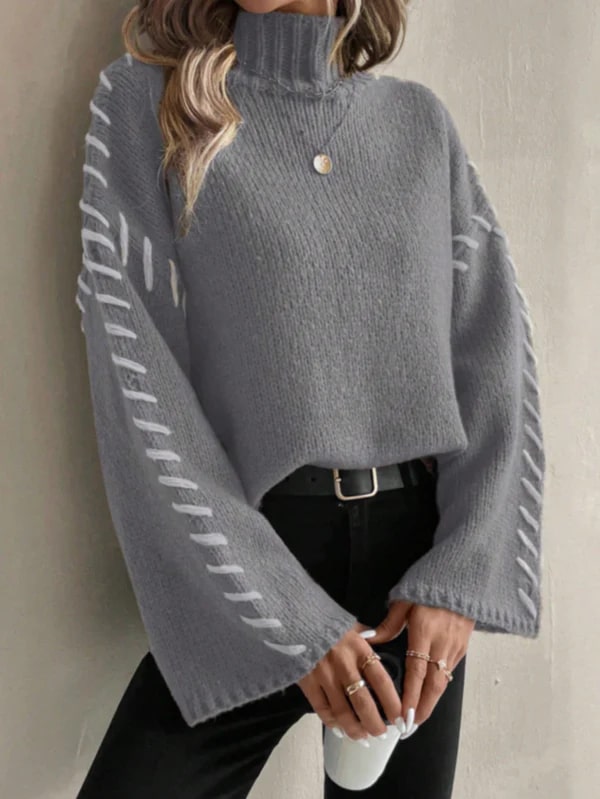 Collins | Casual Chic Gebreide Patchwork Trui met Turtleneck