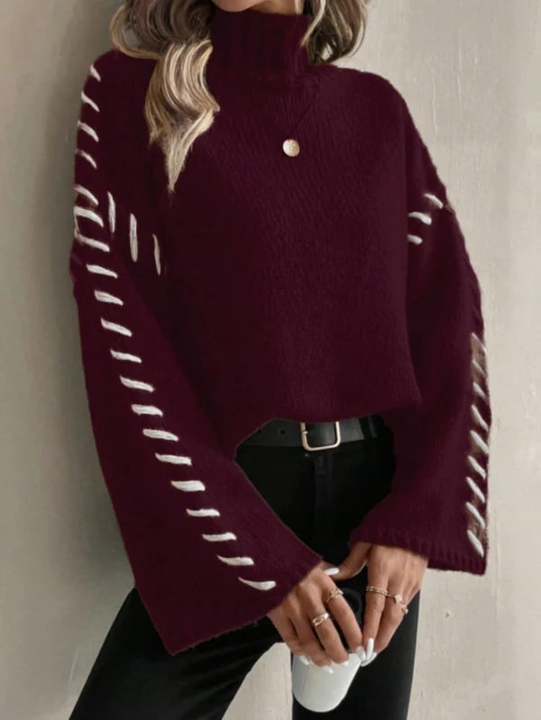 Collins | Casual Chic Gebreide Patchwork Trui met Turtleneck