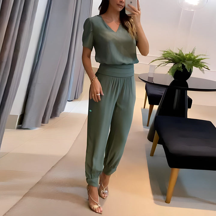 Dames Blouse – Relaxed Fit – V-hals – Pofmouwen – Luxe Ademende Stof