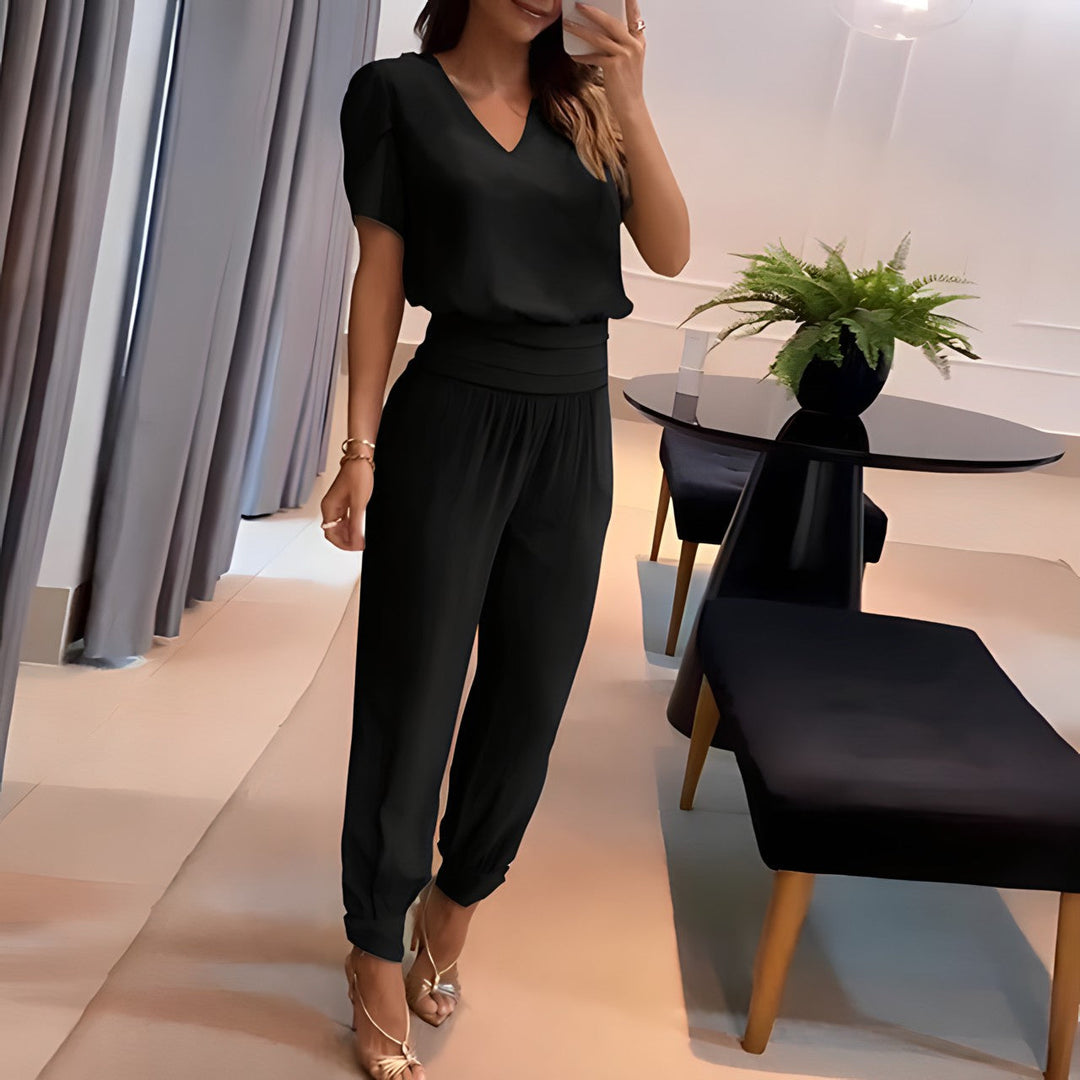 Dames Blouse – Relaxed Fit – V-hals – Pofmouwen – Luxe Ademende Stof