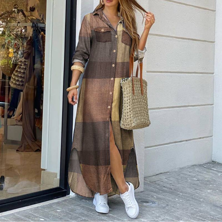 Danica | Stijlvolle Lange Geruite Shirtjurk voor Dames