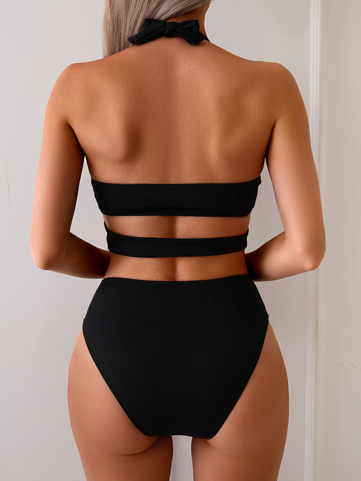 Daphne | Zwart Ring Cut-Out Halter Monokini