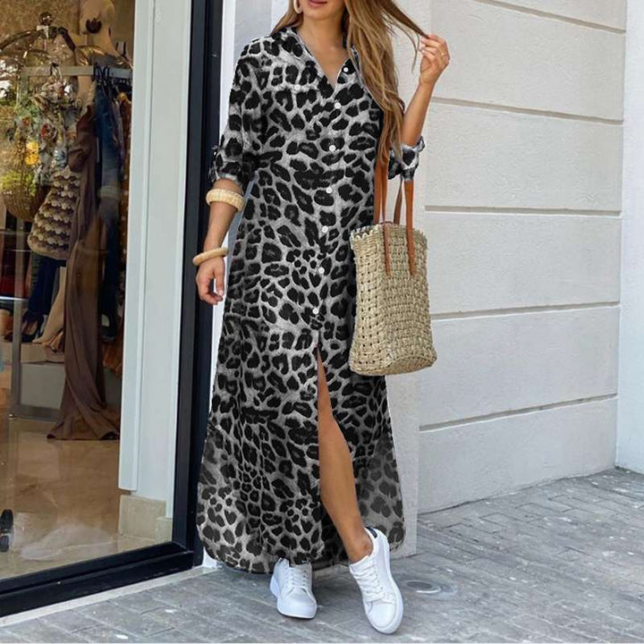 Darcy | Vintage Luipaard Maxi Jurk met Lange Mouwen