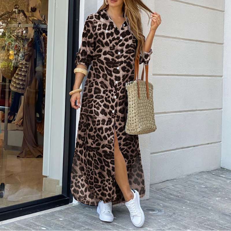 Darcy | Vintage Luipaard Maxi Jurk met Lange Mouwen