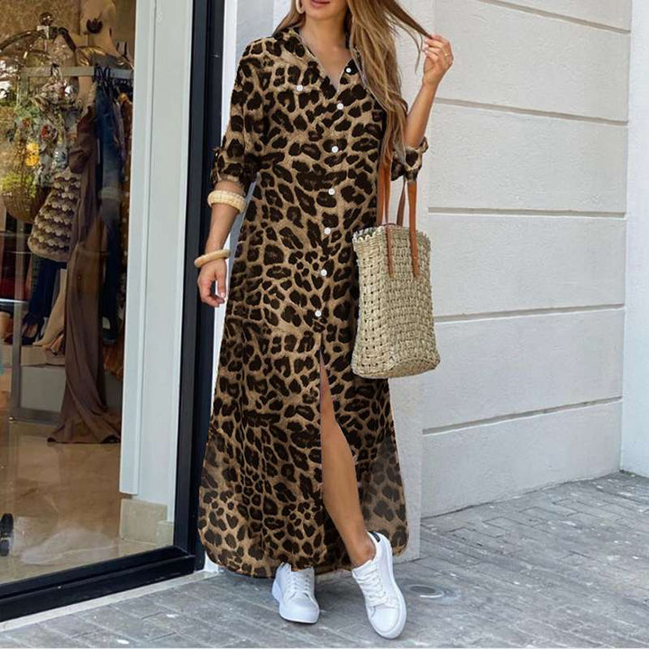 Darcy | Vintage Luipaard Maxi Jurk met Lange Mouwen