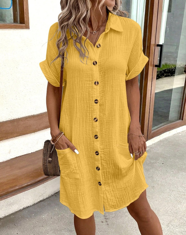 Dina | Stijlvolle Casual Shirtjurk met Knoopsluiting