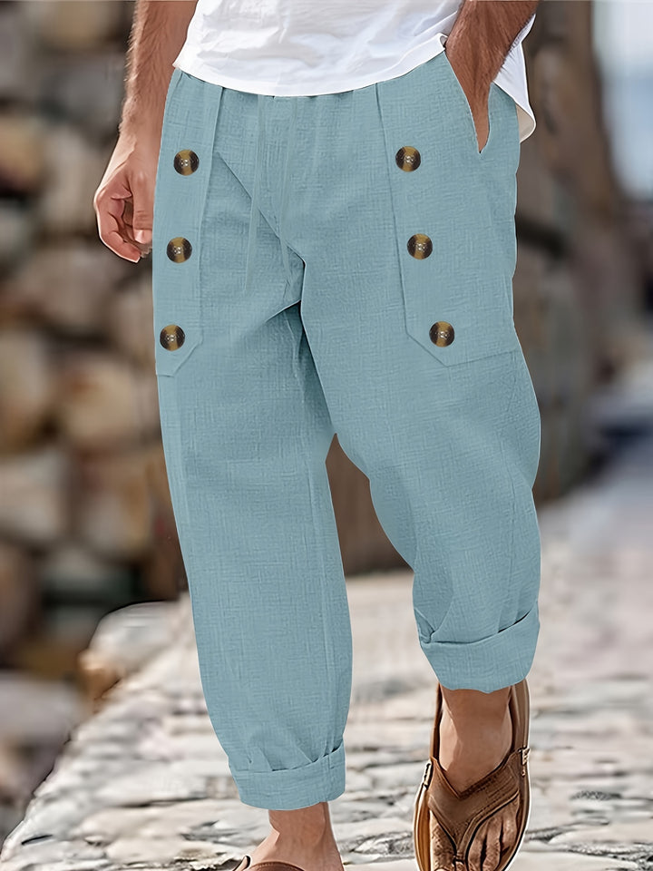 Dominic | Casual Heren Linnen Katoenen Broek Met Knoopdetails
