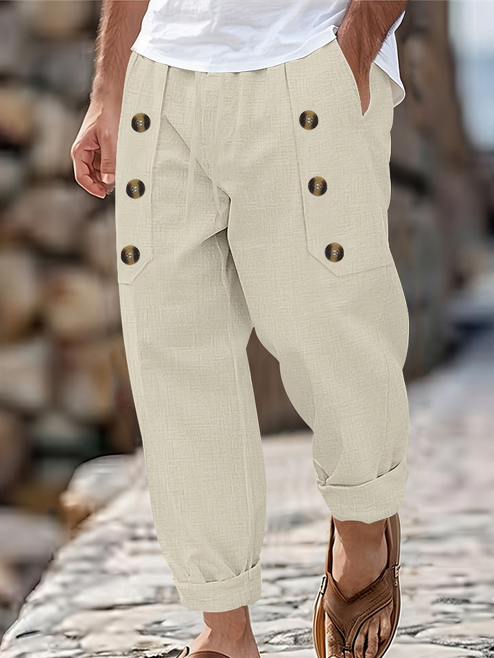Dominic | Casual Heren Linnen Katoenen Broek Met Knoopdetails