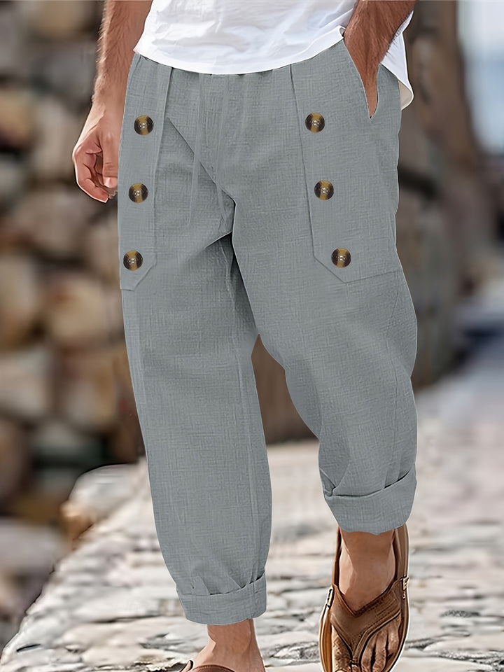 Dominic | Casual Heren Linnen Katoenen Broek Met Knoopdetails