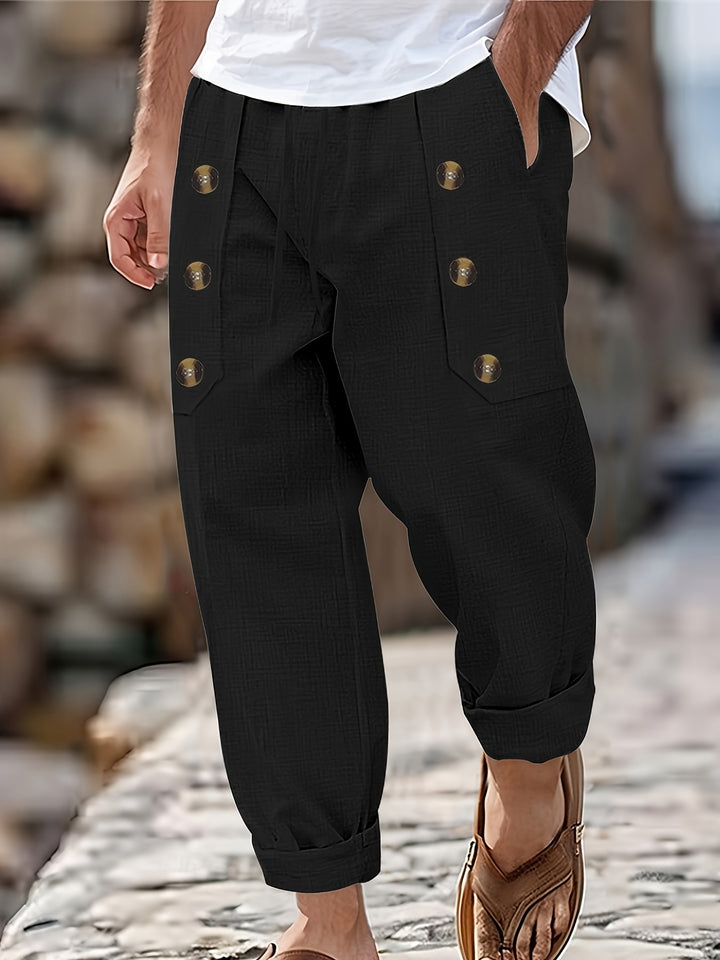 Dominic | Casual Heren Linnen Katoenen Broek Met Knoopdetails