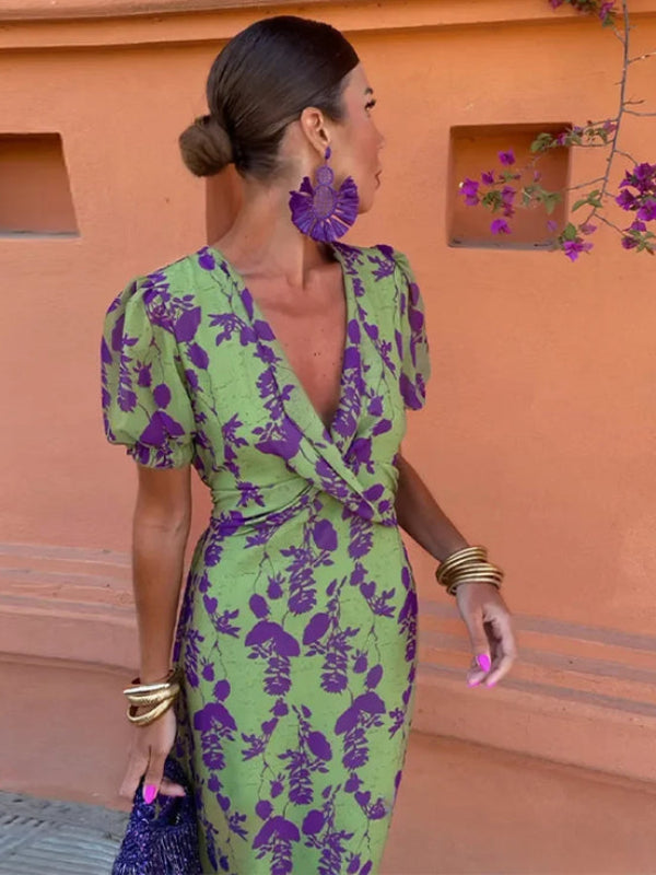 Dulce | Midi-jurk met bloemenprint en V-hals