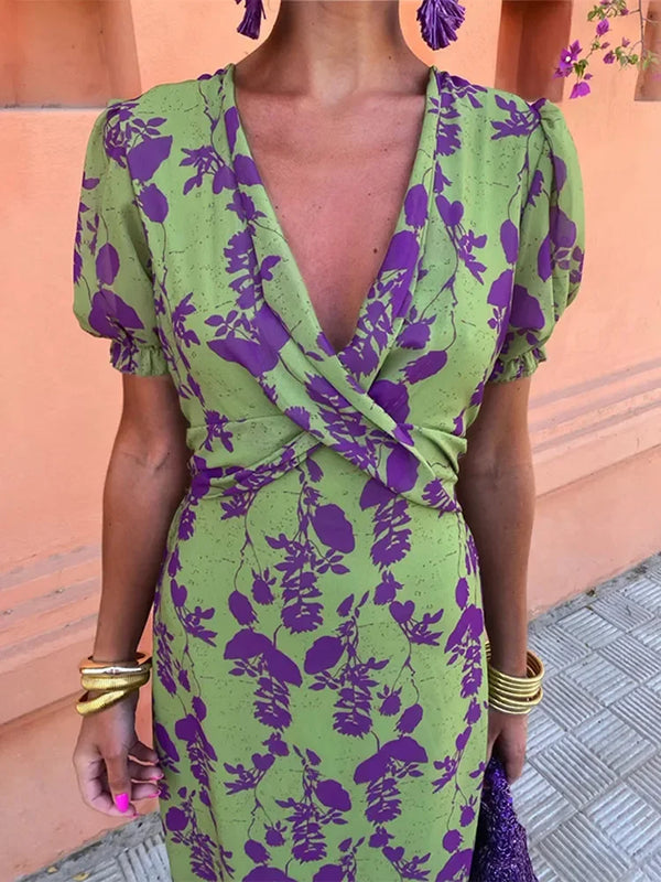 Dulce | Midi-jurk met bloemenprint en V-hals