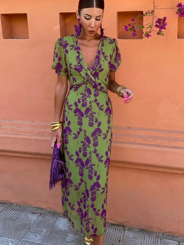 Dulce | Midi-jurk met bloemenprint en V-hals