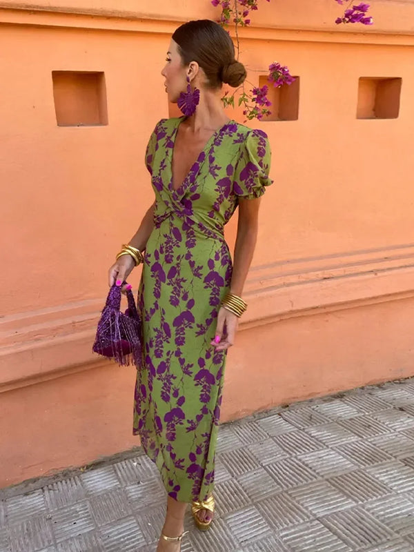 Dulce | Midi-jurk met bloemenprint en V-hals