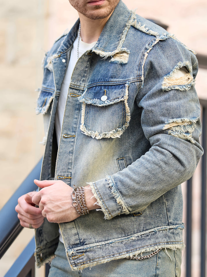 Egon | Stoer Denim Jack met Vintage Look en Raw Hem voor Mannen
