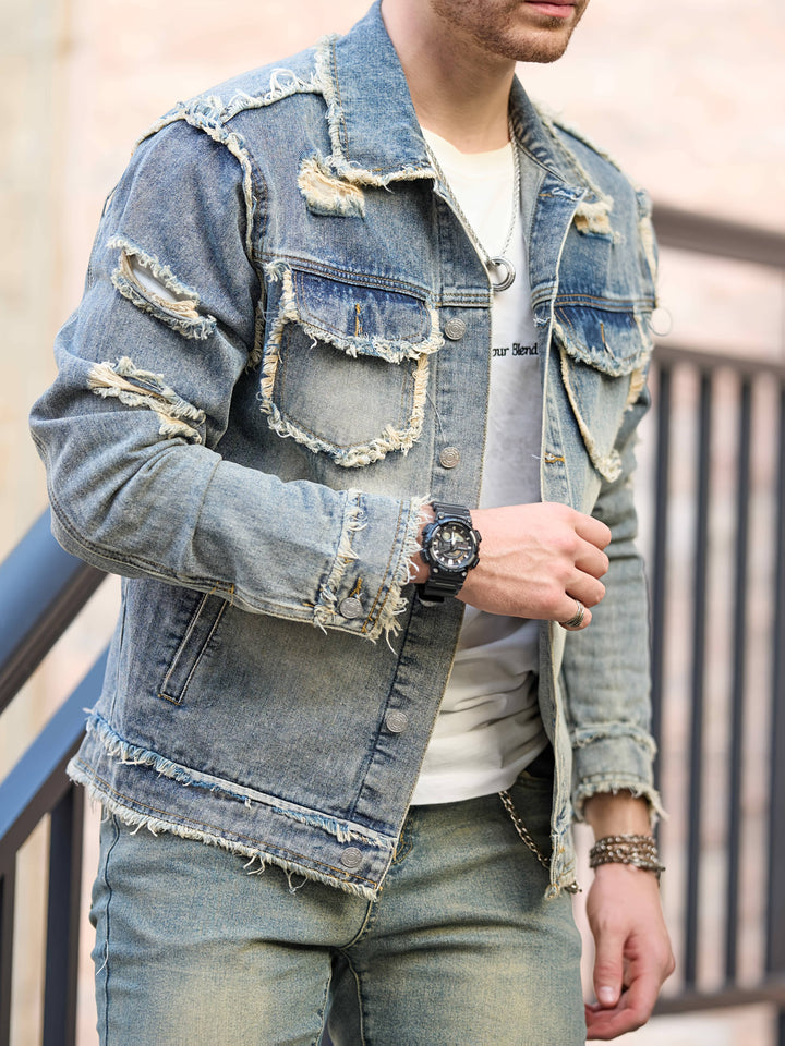 Egon | Stoer Denim Jack met Vintage Look en Raw Hem voor Mannen
